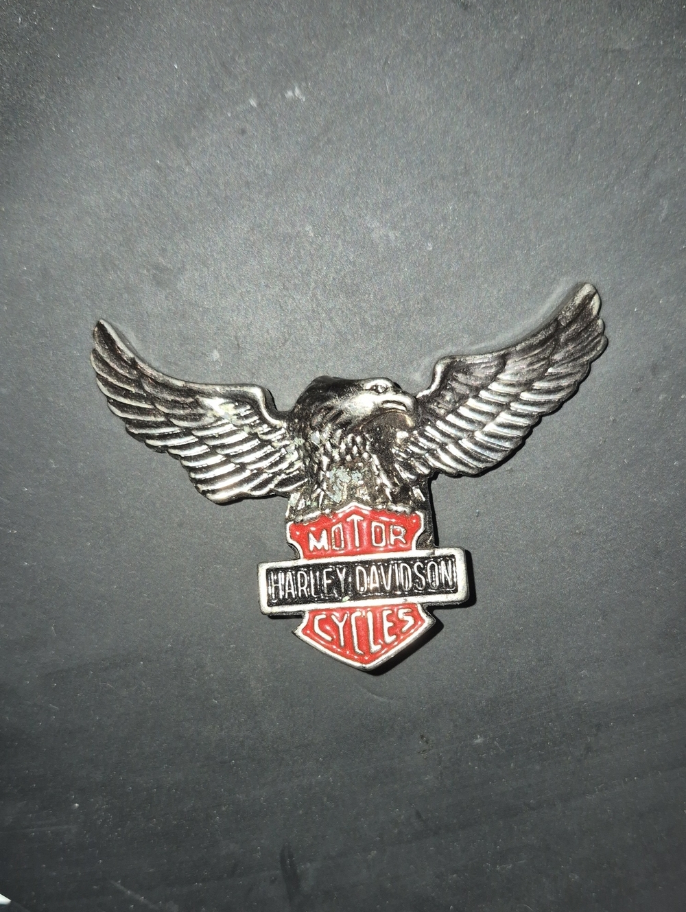 Harley-Davidson Silver Eagle Pin with Red Logo Shield